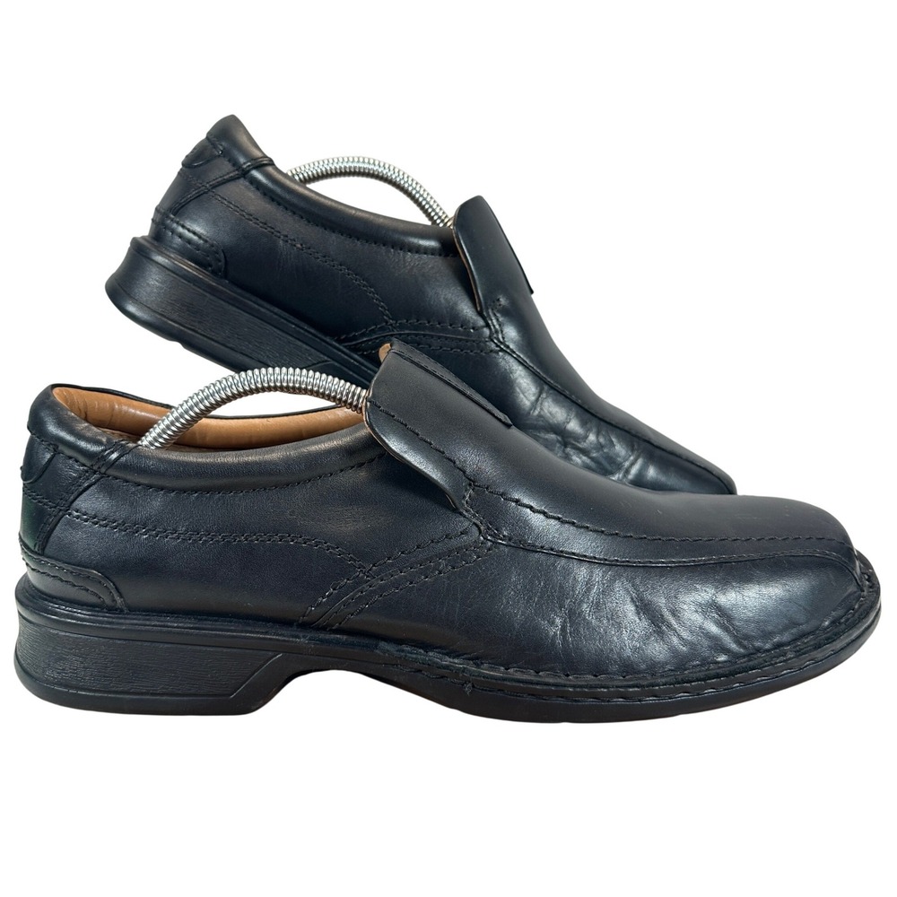 Clarks Bradley Step Black Leather Slip On Loafers Bicycle Toe Mens 10.5 W 4885